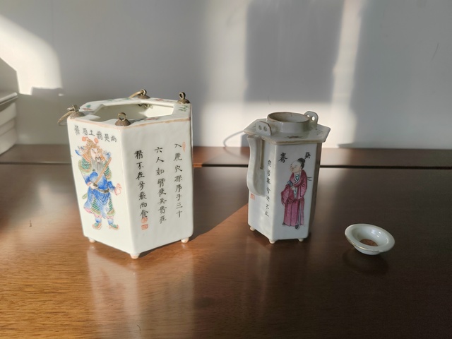 古玩陶瓷粉彩詩文無雙壺六方溫壺真品鑒賞圖