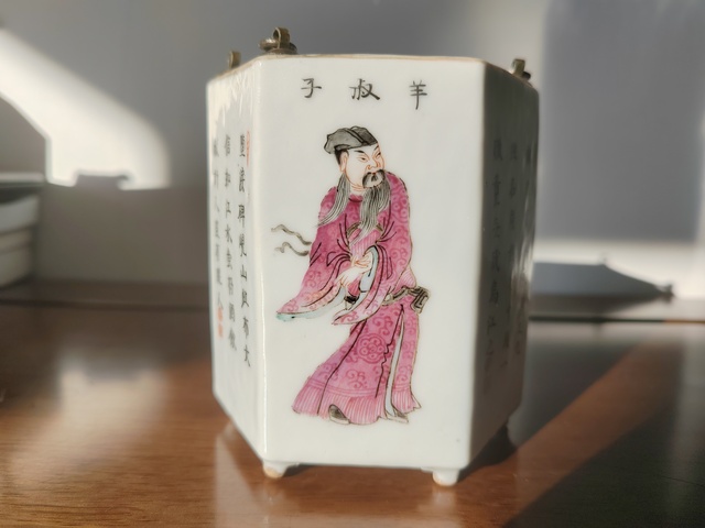 古玩陶瓷粉彩詩文無雙壺六方溫壺真品鑒賞圖