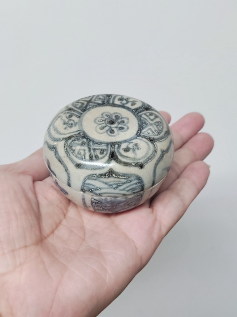 古玩陶瓷安南窯青花粉盒拍賣,當前價格980元