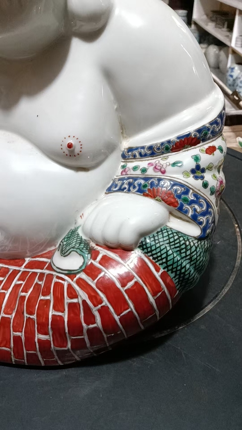 古玩陶瓷粉彩彌勒佛塑像真品鑒賞圖