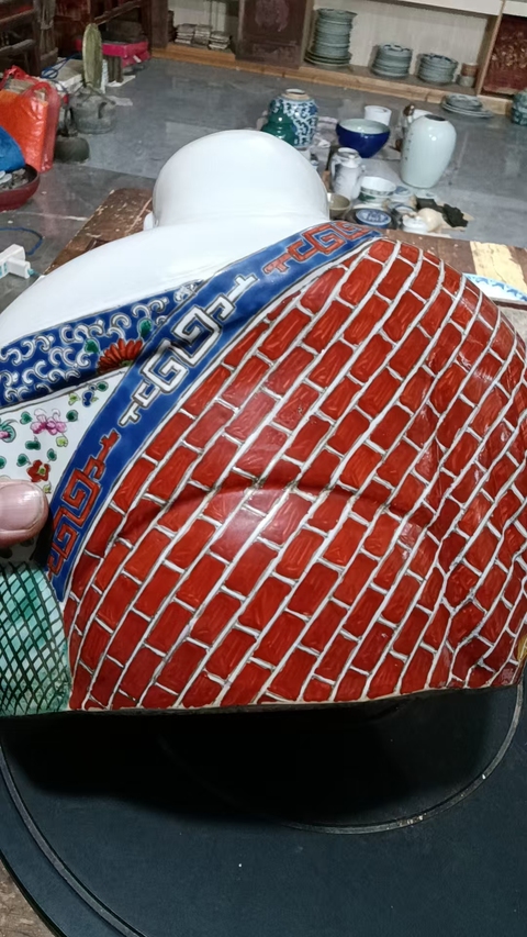 古玩陶瓷粉彩彌勒佛塑像真品鑒賞圖