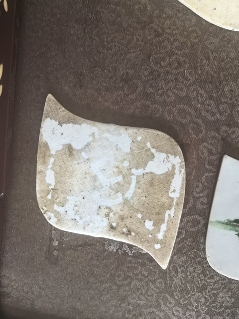 古玩雜項清代粉彩嬰戲紋瓷片裝裱件真品鑒賞圖