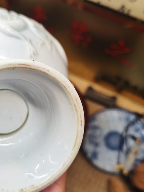 古玩陶瓷晚清德化窯龍紋青花香爐真品鑒賞圖