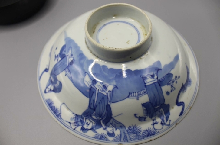 古玩陶瓷青花三星高照圖折沿碗真品鑒賞圖