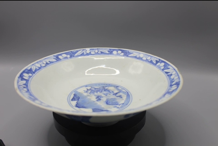 古玩陶瓷青花三星高照圖折沿碗真品鑒賞圖