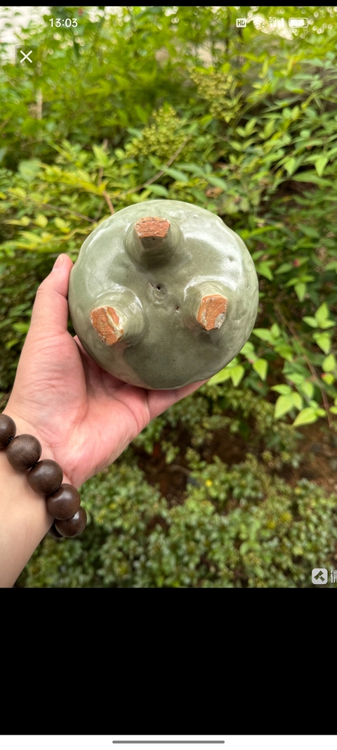 古玩陶瓷龍泉青瓷雙耳三足爐真品鑒賞圖