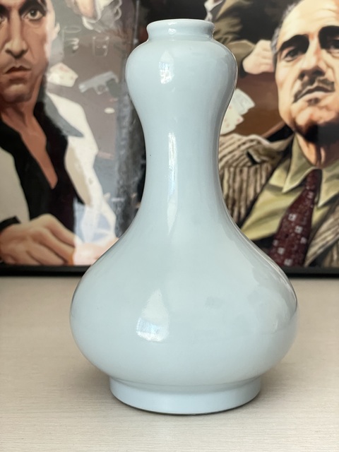古玩陶瓷天藍釉蒜頭瓶真品鑒賞圖