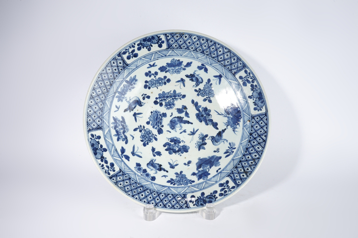 古玩陶瓷清晚期·青花折枝花鳥紋大盤真品鑒賞圖