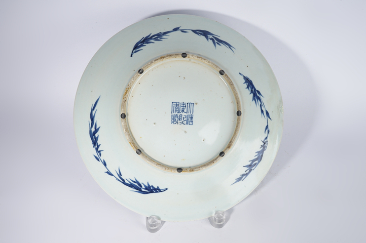 古玩陶瓷清晚期·青花折枝花鳥紋大盤真品鑒賞圖