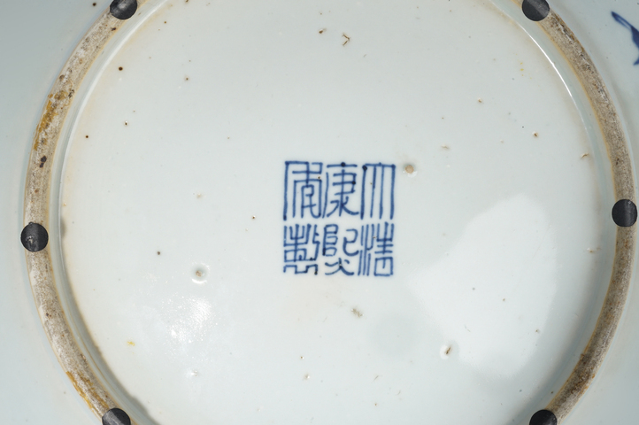 古玩陶瓷清晚期·青花折枝花鳥紋大盤真品鑒賞圖