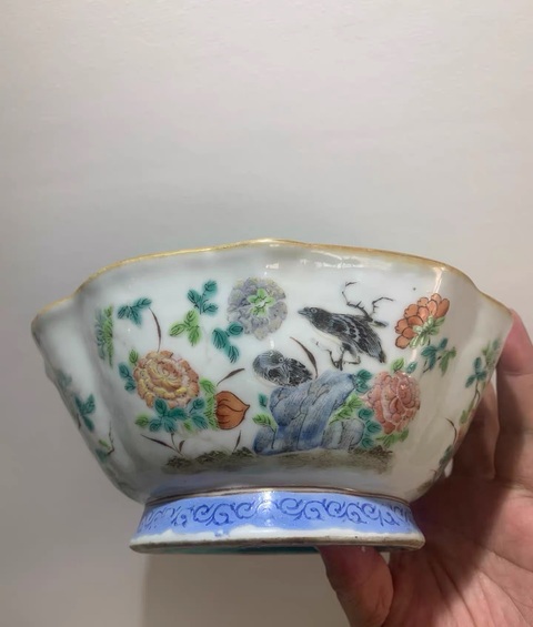 古玩陶瓷粉彩花鳥紋貢碗真品鑒賞圖