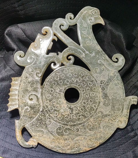古玩玉器龍鳳紋出廓璧真品鑒賞圖