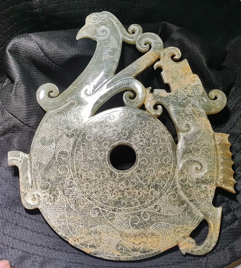 古玩玉器龍鳳紋出廓璧真品鑒賞圖