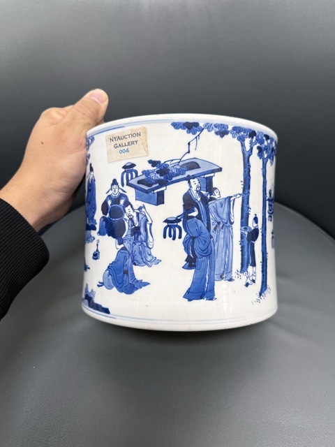 古玩陶瓷人物青花筆筒真品鑒賞圖