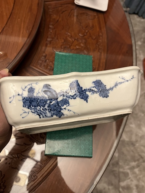 古玩陶瓷青花花鳥水仙盆真品鑒賞圖