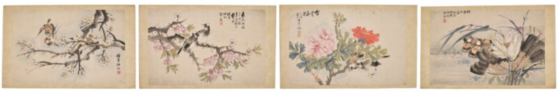古玩字畫任伯年款花鳥四開真品鑒賞圖