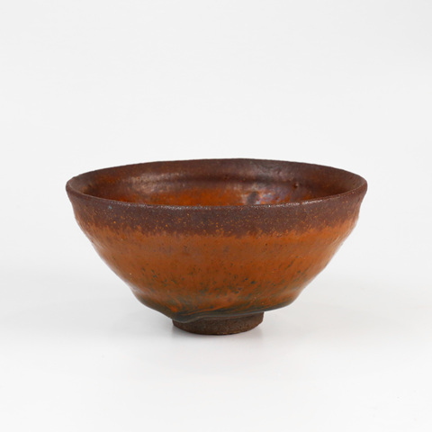 古玩陶瓷建窯柿紅釉束口盞真品鑒賞圖
