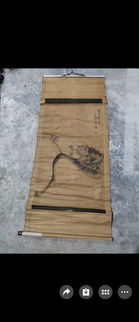 古玩字畫竹禪款水墨羅漢立軸真品鑒賞圖