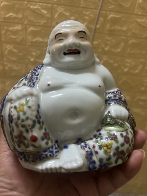 古玩陶瓷清末民初粉彩彌勒佛瓷塑真品鑒賞圖