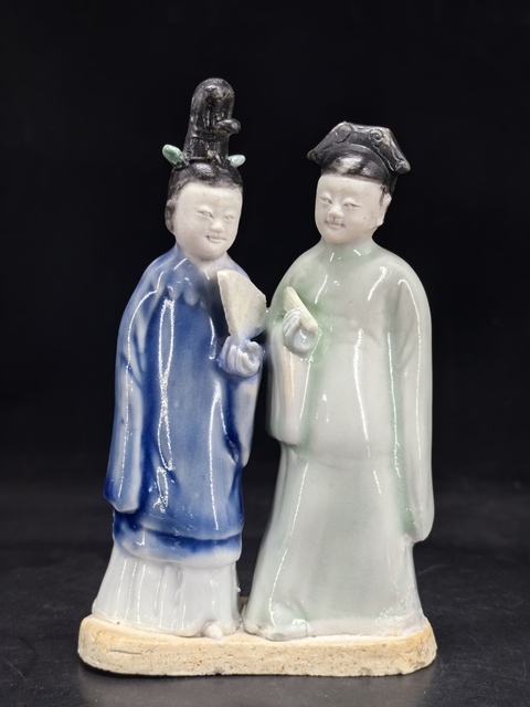 古玩陶瓷清康熙雙色釉梁山伯與祝英臺”瓷塑拍賣,當前價格2800元