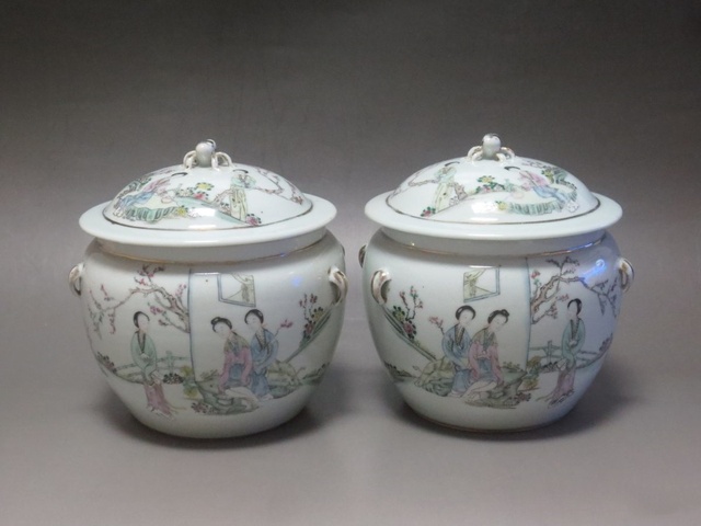 古玩陶瓷粉彩人物故事粥罐真品鑒賞圖