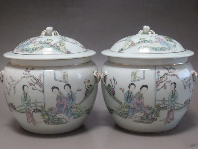 古玩陶瓷粉彩人物故事粥罐真品鑒賞圖