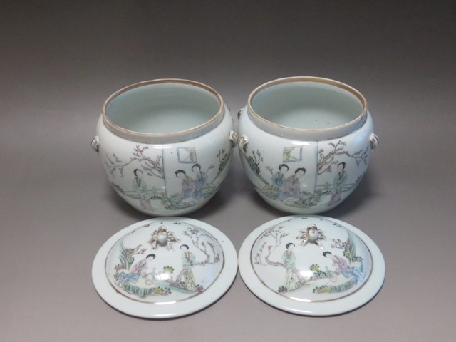 古玩陶瓷粉彩人物故事粥罐真品鑒賞圖