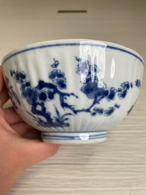 古玩陶瓷清康熙 青花四季花卉紋瓜楞碗真品鑒賞圖