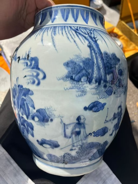 古玩陶瓷青花人物故事紋罐真品鑒賞圖