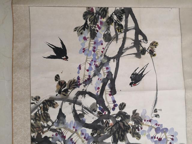 古玩字畫郭志光紫滕雙燕立軸真品鑒賞圖