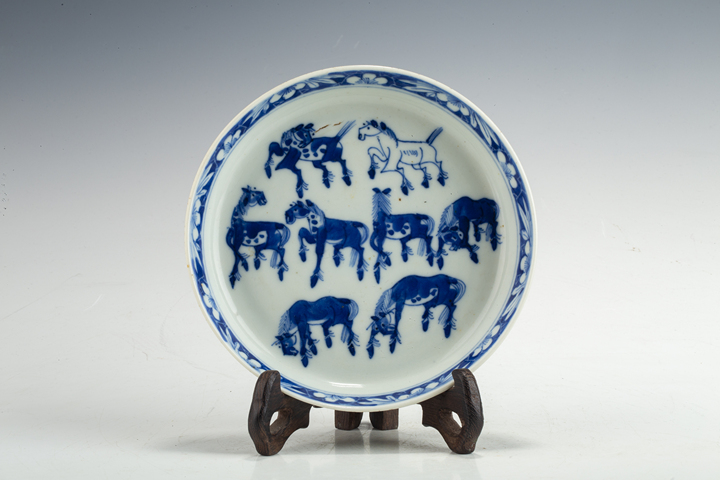 古玩陶瓷清晚·青花八駿圖洗真品鑒賞圖