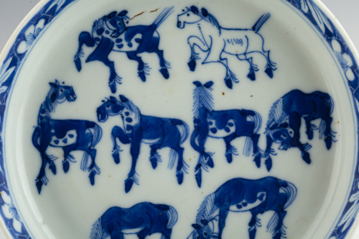 古玩陶瓷清晚·青花八駿圖洗真品鑒賞圖