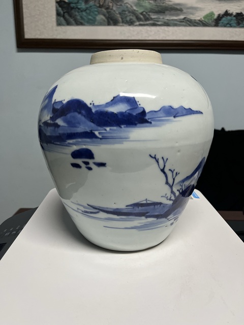 古玩陶瓷青花山水紋罐真品鑒賞圖