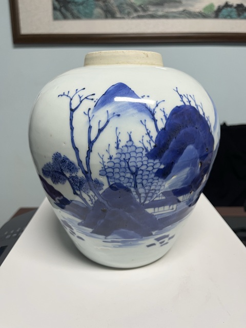 古玩陶瓷青花山水紋罐真品鑒賞圖