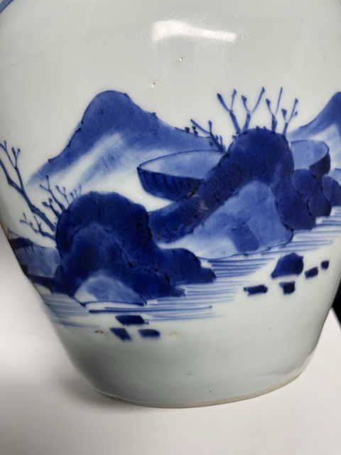 古玩陶瓷青花山水紋罐真品鑒賞圖