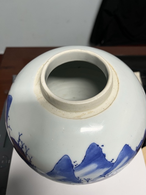 古玩陶瓷青花山水紋罐真品鑒賞圖