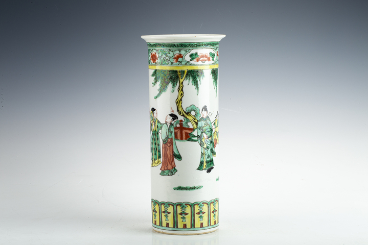 古玩陶瓷清晚·五彩人物故事紋花觚真品鑒賞圖