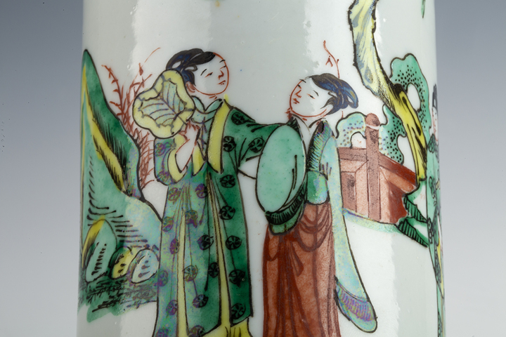 古玩陶瓷清晚·五彩人物故事紋花觚真品鑒賞圖