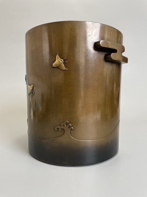 古玩銅器清晚期 浮雕小鳥(niǎo)滄海圖銅爐真品鑒賞圖