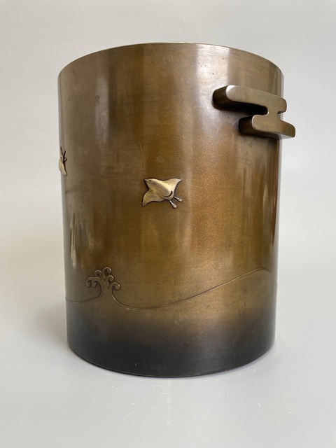 古玩銅器清晚期 浮雕小鳥(niǎo)滄海圖銅爐真品鑒賞圖