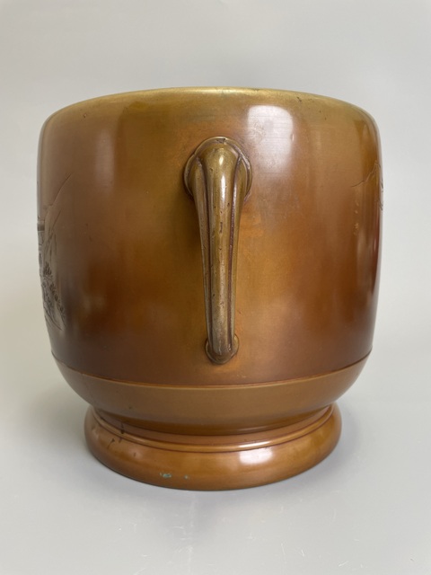 古玩銅器清中晚期 嵌銀山水亭臺樓閣紋雙象耳宣德銅爐真品鑒賞圖