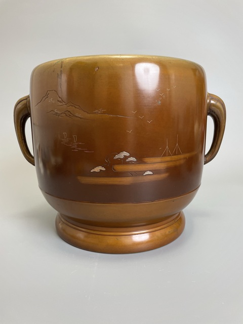 古玩銅器清中晚期 嵌銀山水亭臺樓閣紋雙象耳宣德銅爐真品鑒賞圖