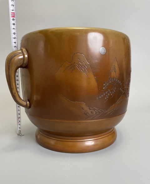 古玩銅器清中晚期 嵌銀山水亭臺樓閣紋雙象耳宣德銅爐真品鑒賞圖