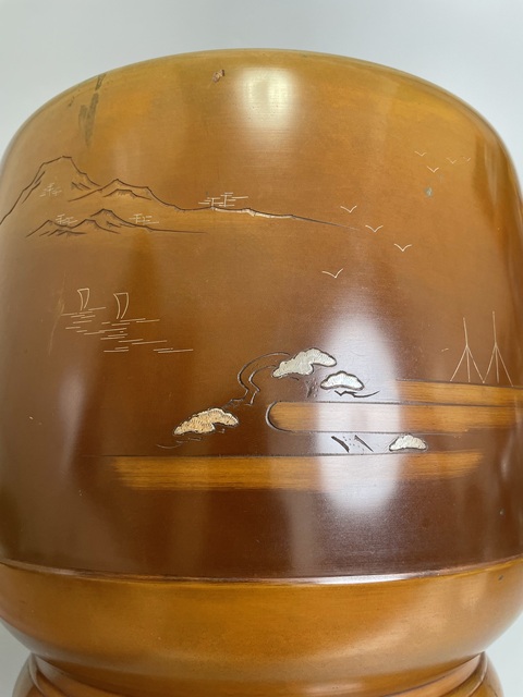 古玩銅器清中晚期 嵌銀山水亭臺樓閣紋雙象耳宣德銅爐真品鑒賞圖