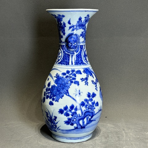 古玩陶瓷雙鋪首花鳥紋撇口瓶真品鑒賞圖