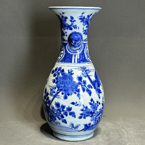 古玩陶瓷雙鋪首花鳥紋撇口瓶真品鑒賞圖