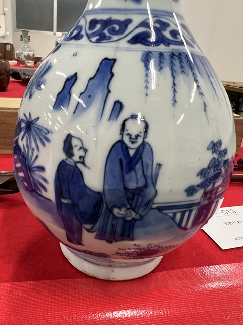 古玩陶瓷明崇禎青花人物故事圖瓶真品鑒賞圖