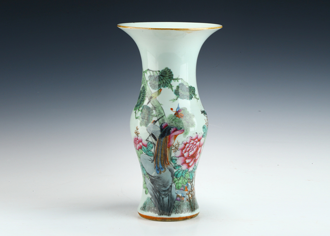古玩陶瓷粉彩五倫圖花觚真品鑒賞圖