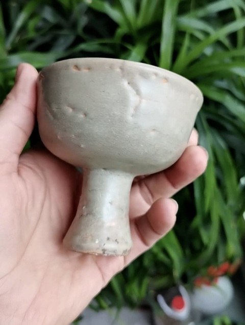 古玩陶瓷龍泉窯青釉高足杯真品鑒賞圖