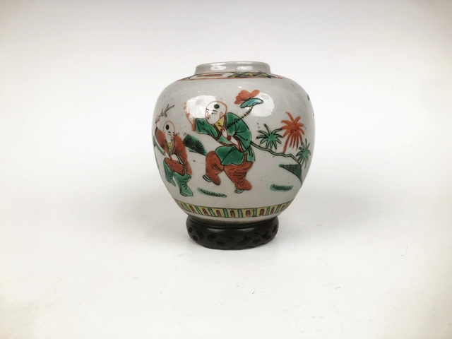 古玩陶瓷民國·五彩嬰戲罐拍賣，當前價格376元